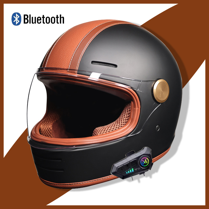 Full-Face Retro Helmet with Bl - Full Face Motorcycle Helmet With Bluetooth ulasan dan harga