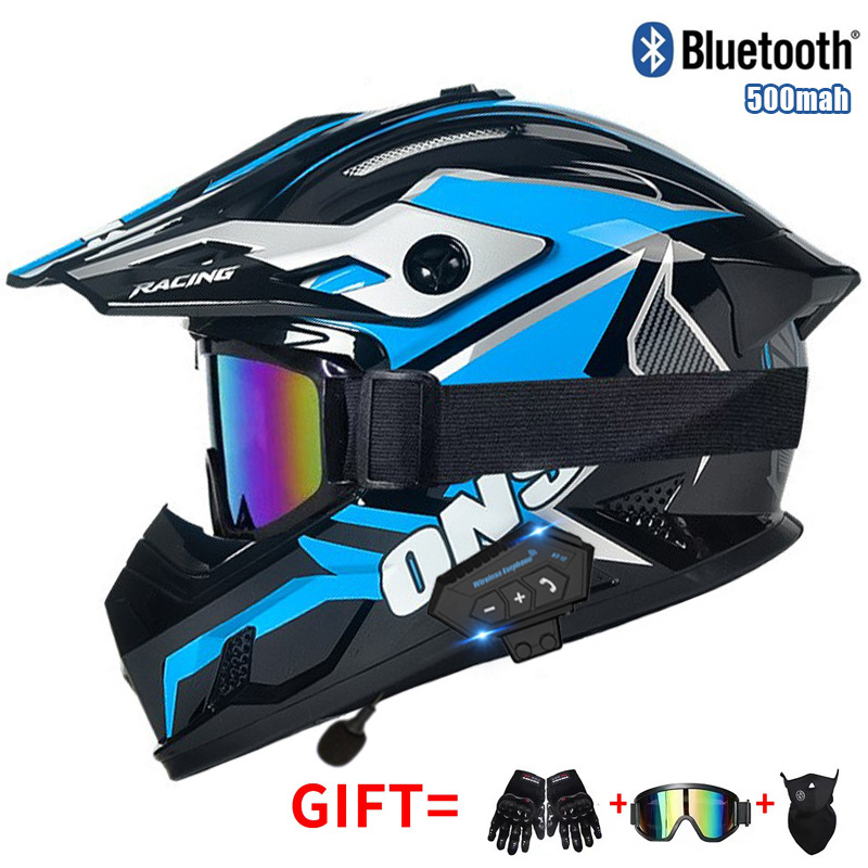 Motorcycle Off Road Helmet wit - Full Face Motorcycle Helmet With Bluetooth ulasan dan harga