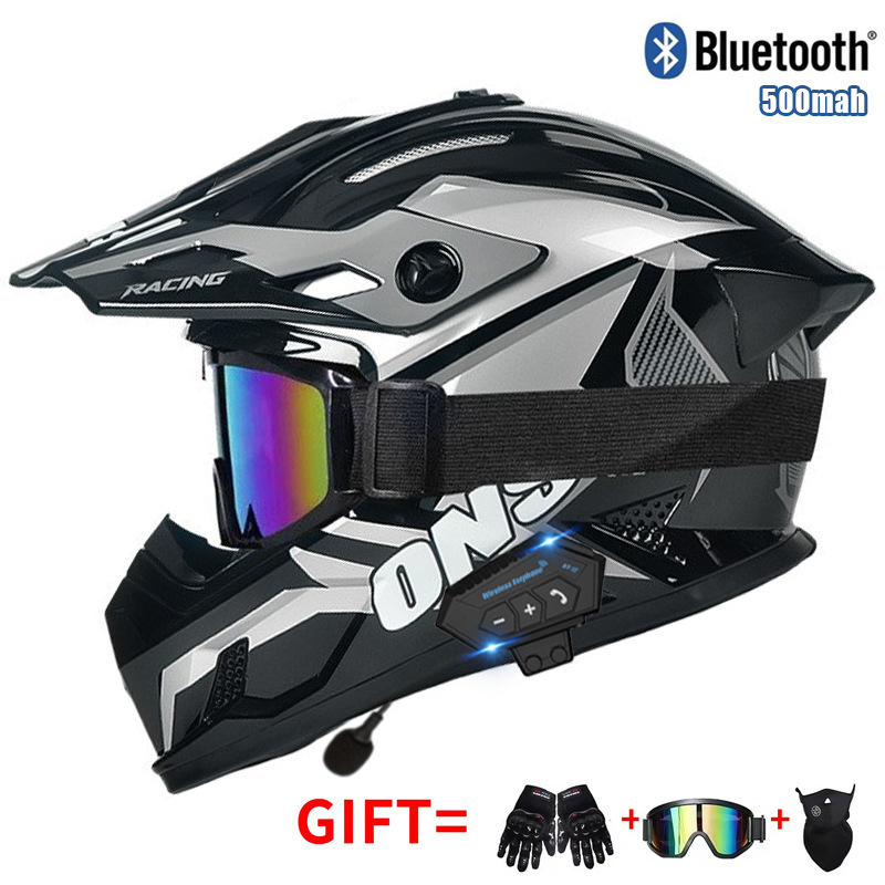 Motorcycle Off Road Helmet wit - Full Face Motorcycle Helmet With Bluetooth ulasan dan harga