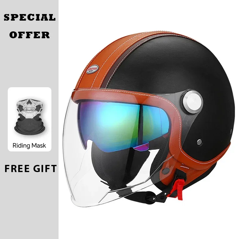 Vintage Leather Open Face Helm - Vintage Open Face Retro Helmet ulasan dan harga